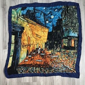 JQK Silk Scarf Cityscape Restaurant Watercolor